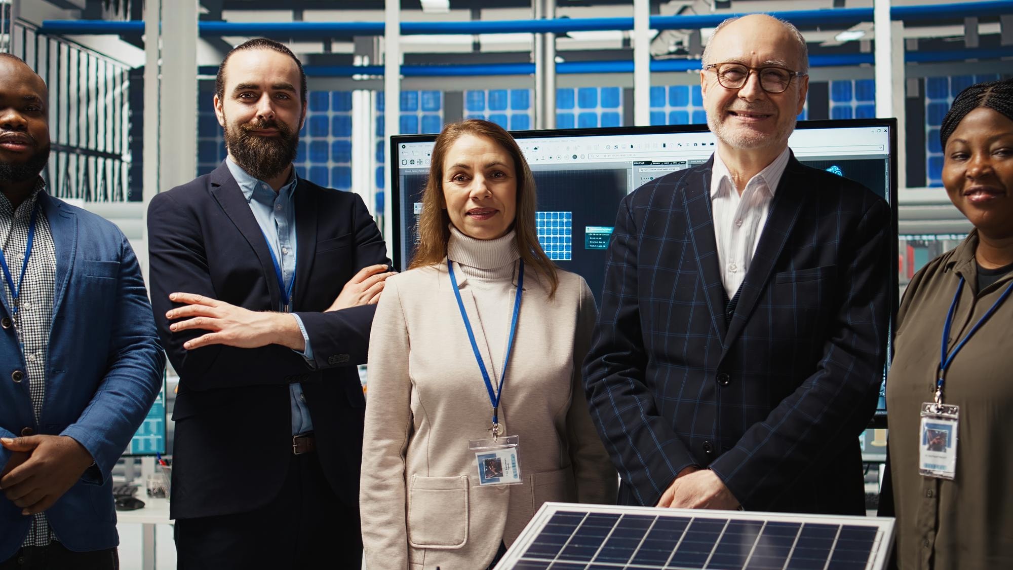 Primasolv engineers on the floor beside a bank of vehicle-data displays